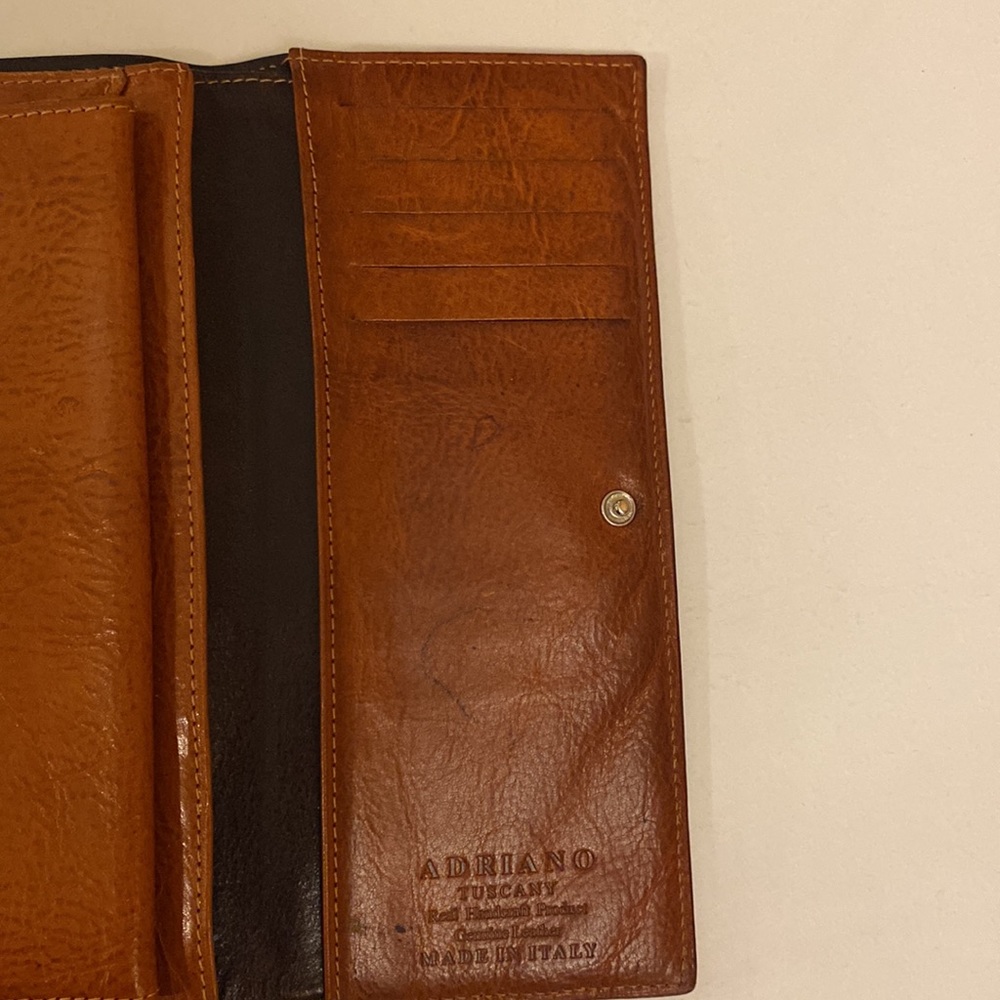 Vintage Women’s Tuscany Leather Adriano Leather Wallet Document 2 Tone Black/Tan - Picture 9 of 16